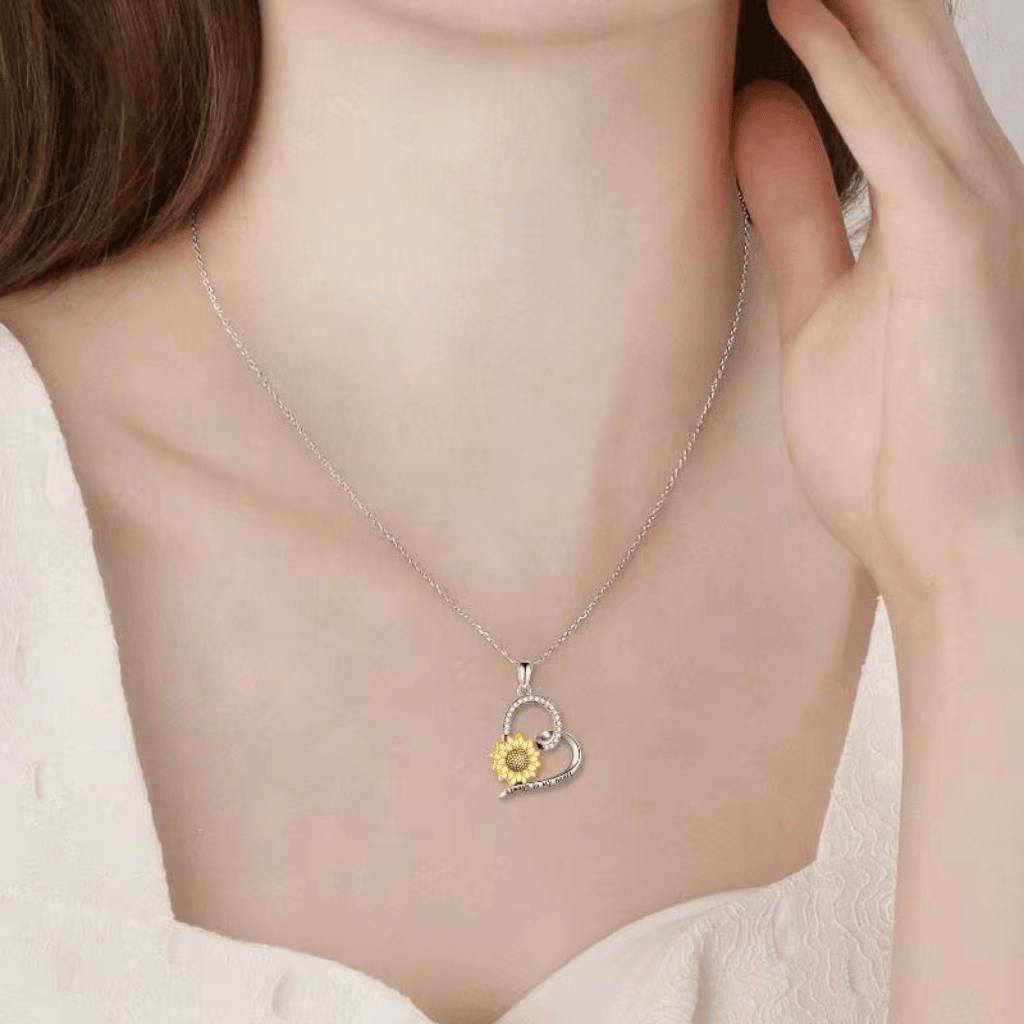 Sunflower Hollow Heart Cremation Necklace Sterling Silver