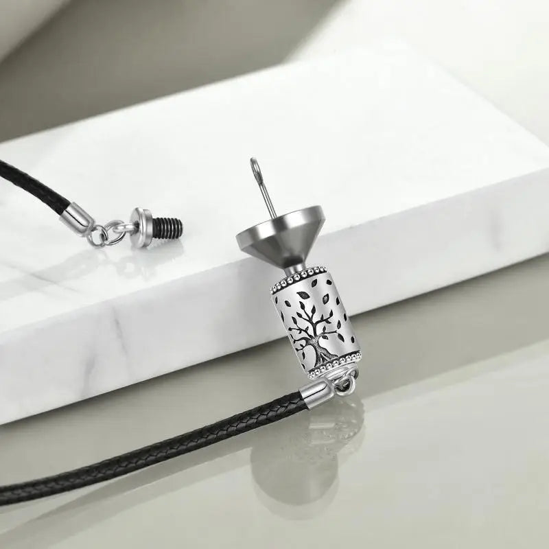 Rope Chain Tree Capsule Cremation Necklace Sterling Silver