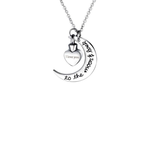 Moon And Heart Cremation Necklace Stainless Steel