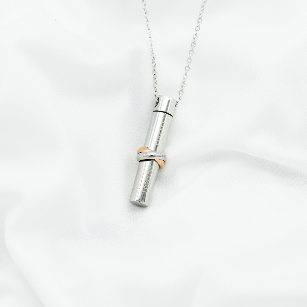 Banded Capsule Cremation Necklace Stainless Steel