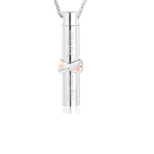 Banded Capsule Cremation Necklace Stainless Steel