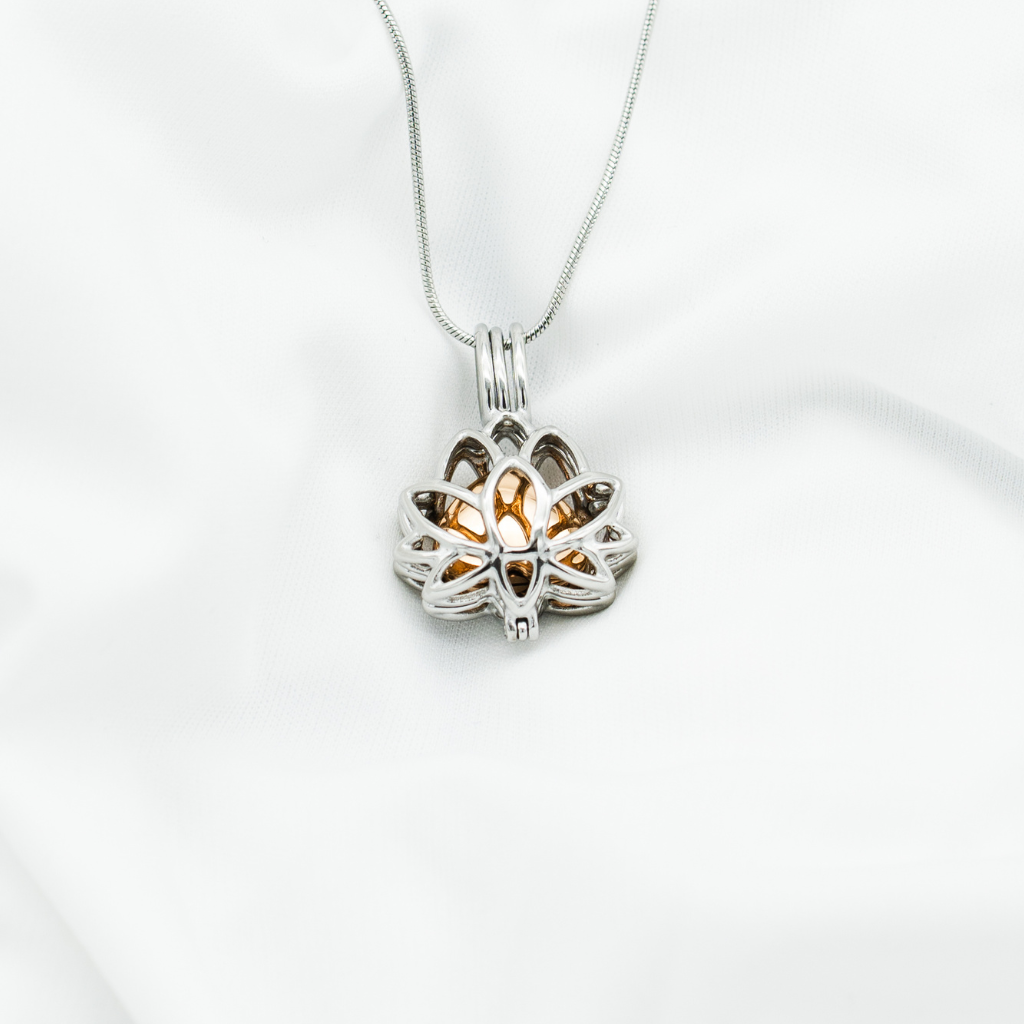 Lotus Heart Cremation Necklace Stainless Steel