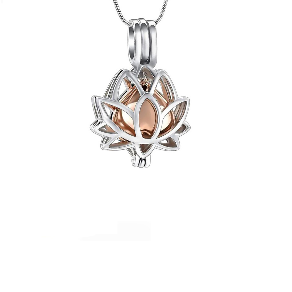 Lotus Heart Cremation Necklace Stainless Steel