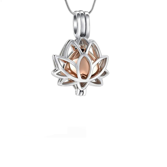 Lotus Heart Cremation Necklace Stainless Steel