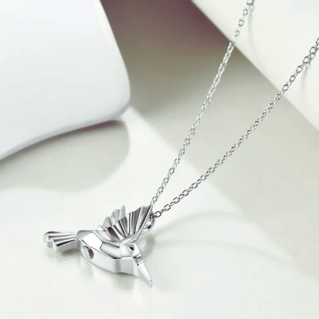 Abstract Bird Cremation Necklace Sterling Silver