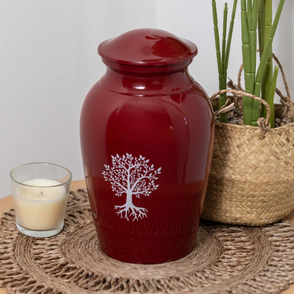 Tree Red Aluminium Urn