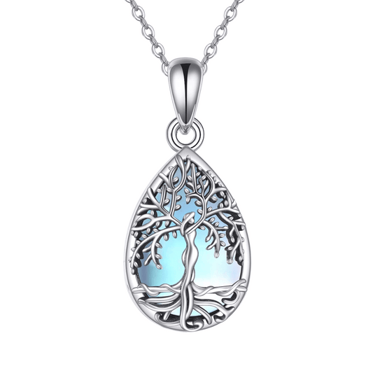 Blue Crystal Tear Tree Cremation Necklace Sterling Silver
