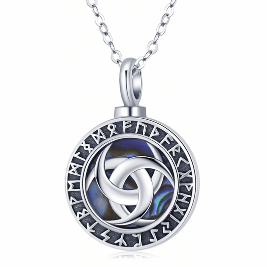 Runic Abalone Cremation Necklace Sterling Silver