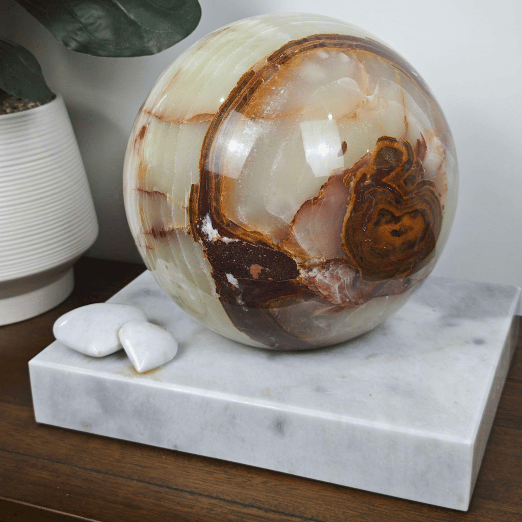 Jade Sphere Marble Cremation Urn With Base