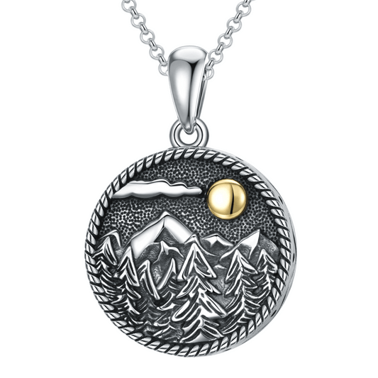 Mountains And Forest Cremation Necklace Sterling Silver