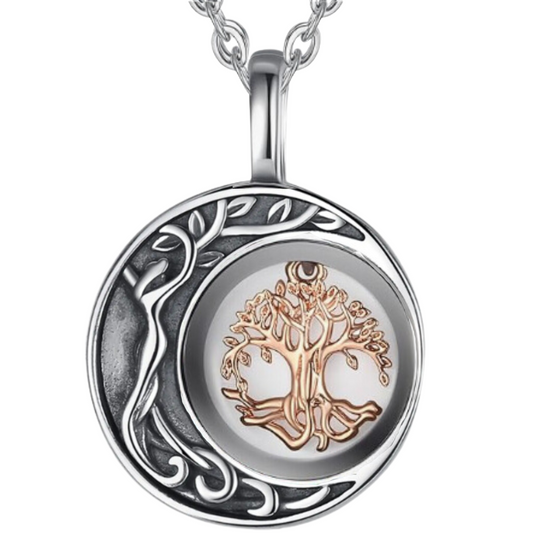 Rose Gold Plated Tree Crescent Cremation Necklace Sterling Silver