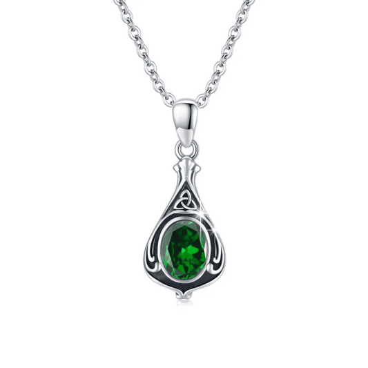 Green Crystal Runic Cremation Necklace Sterling Silver