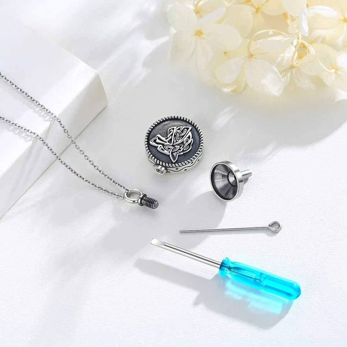 Runic Wolf Head Cremation Necklace Sterling Silver