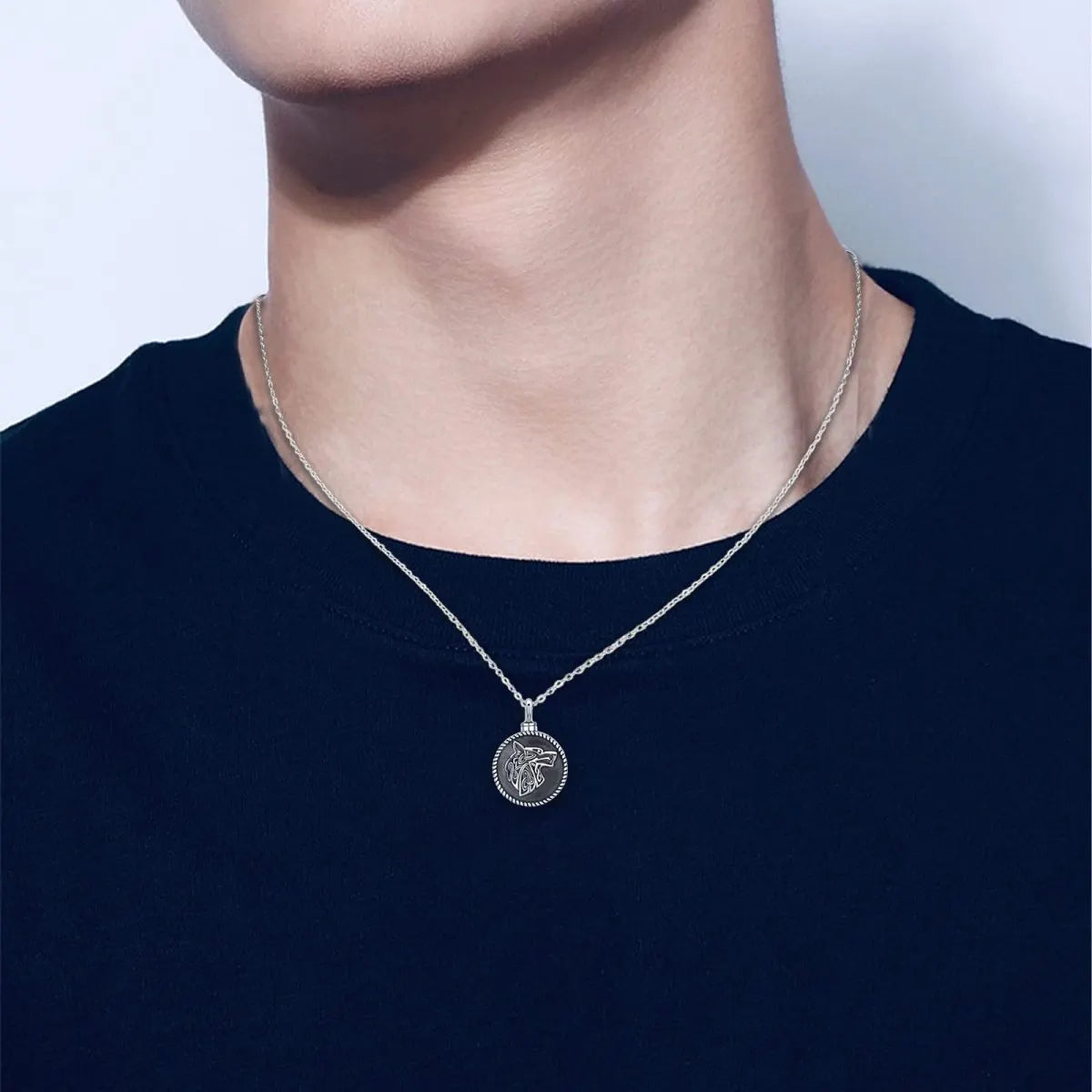 Runic Wolf Head Cremation Necklace Sterling Silver