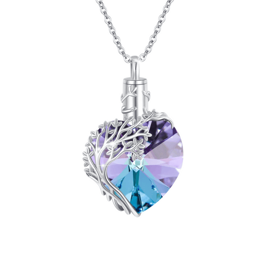 Blue And Purple Crystal Tree Cremation Necklace Sterling Silver