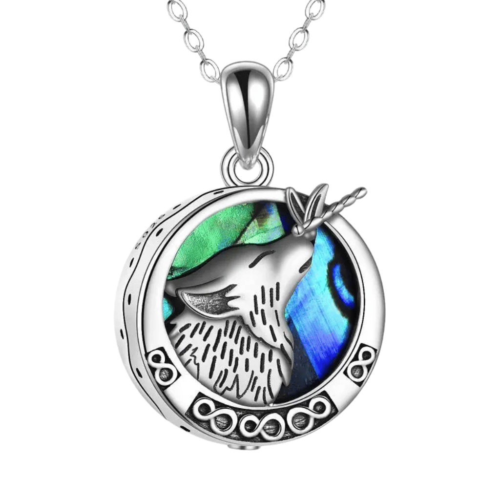 Abalone Wolf Cremation Necklace Sterling Silver