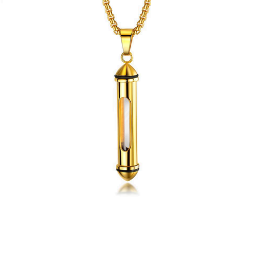 Gold Capsule Clear Chamber Cremation Necklace Stainless Steel