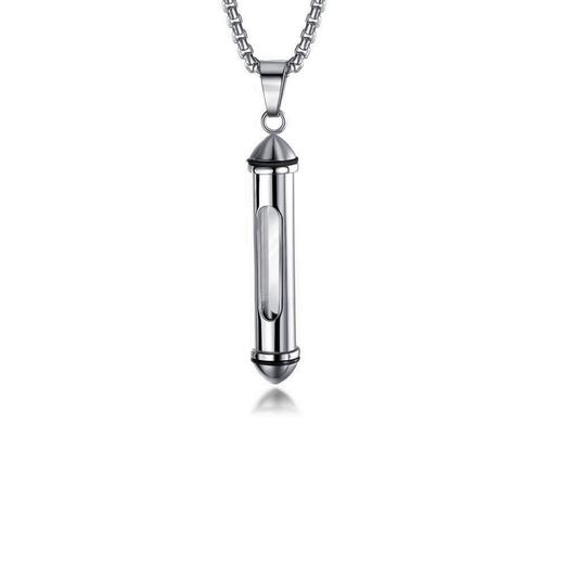 Silver Capsule Clear Chamber Cremation Necklace Stainless Steel